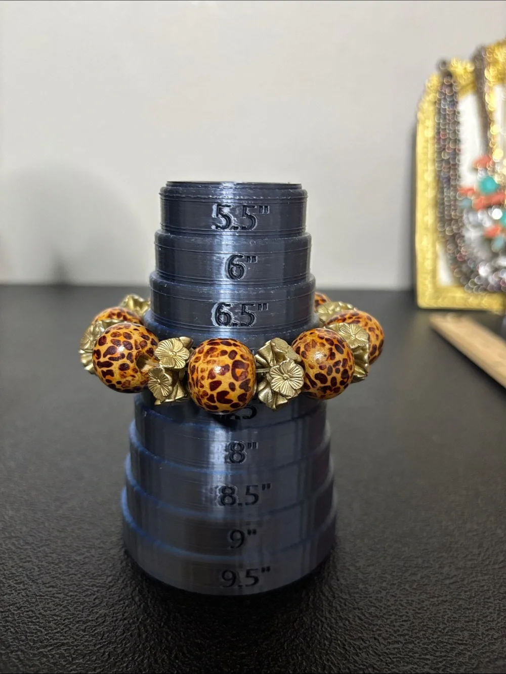 Gold Floral & Leopard Bead Stretch Statement Bracelet - Women Jewelry Boho